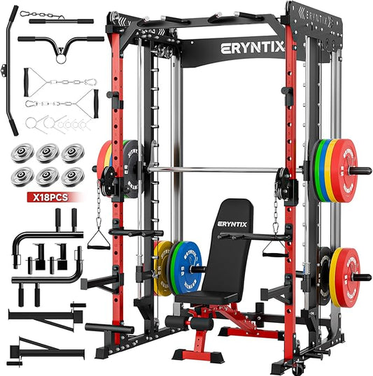 Smith Machine Power Rack | All-in-One Power Cage with Adjustable J-Hooks, Squat Rack for Home Gym, Cable Machine & Pull-Up Bar | Home and Garage Gym Equipment for Strength Training