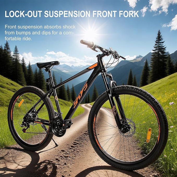 Men’s 27.5 Inch Mountain Bike, Adult Bike with 21-Speed Twist Shifters, Dual Disc Brakes, Front Suspension Hardtail, Easy Assembly