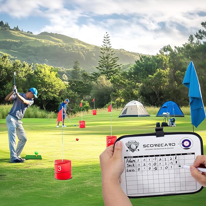 Golf Bucket Yard Game, Backyard Golf Game for Adults Family Kids, Portable 9-Hole Golf Course for Outdoor, Lawn, Park, Beach, Yard, Field Day, Family Reunion, Party Games