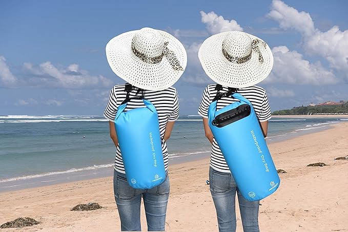 Freegrace Waterproof Dry Bags Set of 3 Dry Bag with 2 Zip Lock Seals & Detachable Shoulder Strap, Waist Pouch & Phone Case - Can Be Submerged Into Water - for Swimming (Sky Blue, 5L)