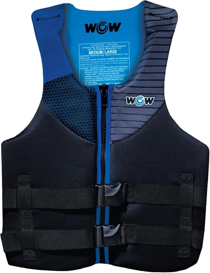WOW Sports Life Jacket, US Coast Guard Approved Life Vest for Fishing, Kyaking, & Boating PFD, Blue - 2XL/3XL
