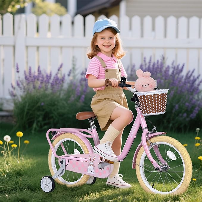 Kids Bike 16 inch Boys Girls Ages 4-7 Years Old Cruiser Bicycle with Woven Basket Single Speed for Youth Caliper Brake Band Brake Rear Rack Included Multiple Colors