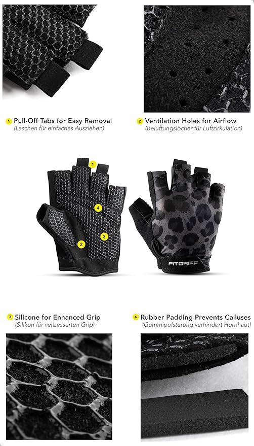 Fitgriff® Workout Gloves (Padded) for Men & Women - Fingerless Gym Gloves for Weight Lifting, Training - Full Palm Protection, Size : 7