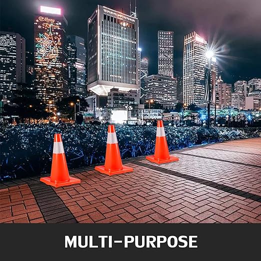 VEVOR 12Pack 18" Traffic Cones, Safety Road Parking Cones PVC Base, Orange Traffic Cone with Reflective Collars, Hazard Construction Cones for Home Traffic Parking