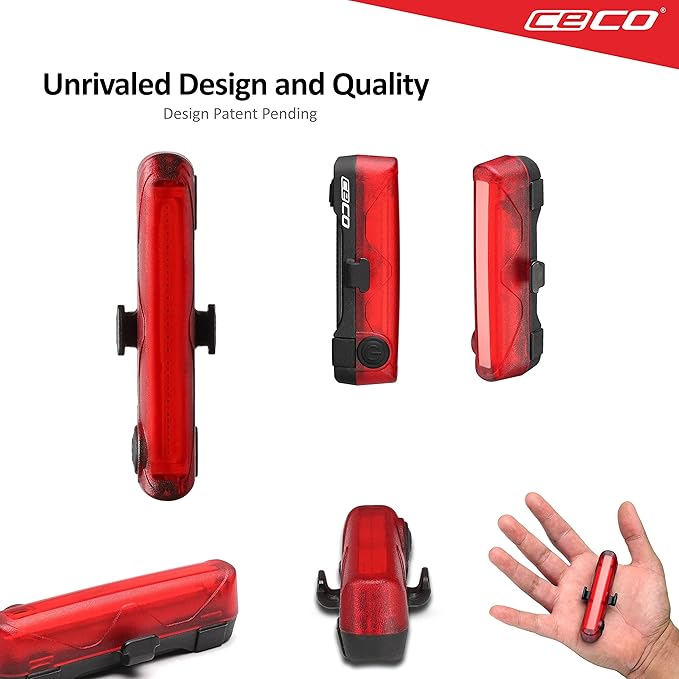 CECO-USA: 80 Lumen USB Rechargeable Bike Tail Light - Super Wide & Bright Model TC80 Bicycle Rear Light - IP67 Waterproof, FL-1 Impact Resistant - COB LED Red Safety Light - Pro Grade Bike Tail Light