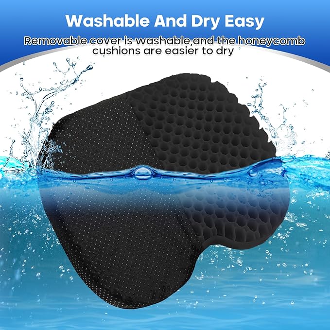 2PCS Anti Slip Kayak Gel Seat Cushion with Cover, Waterproof Seat Cushion Kayak Seat Pad for Sit in Inflatable Kayak, Canoe & Boat Fishing, Rowing, Lifetime Kayak Accessories (Black)