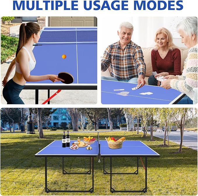 Foldable Ping Pong Table Portable 4.5FT/6 FT/9FT Table Tennis Table Foldable for Indoor Outdoor Games - Quick Assembly