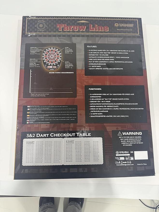 WIN.MAX Electronic Dart Board Soft Tip Dartboard Set LED Displays 3 Languages with 12 Darts 100 Tips Power Adapter