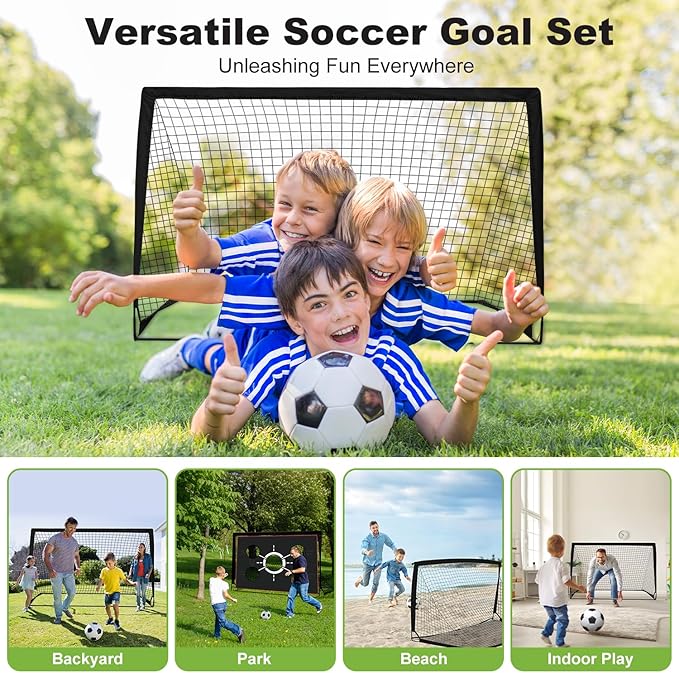 6x4 FT Kids Soccer Goals for Backyard - 2 Pack Soccer Nets, Portable Pop Up Goal Set with Training Mat, Cones, Target & Ball - Soccer Training Equipment Gift for Boys/Girls Ages 3-12