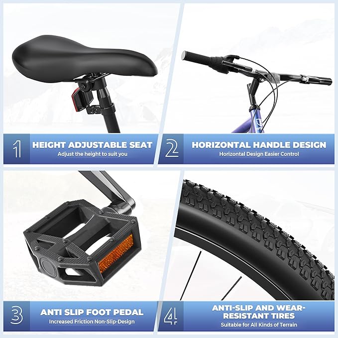 26 inch Mountain Bike with Lightweight Cycling Bicycles, Dual Disc/V Brake,Metal Frame Bicycle for Men and Women, Adult