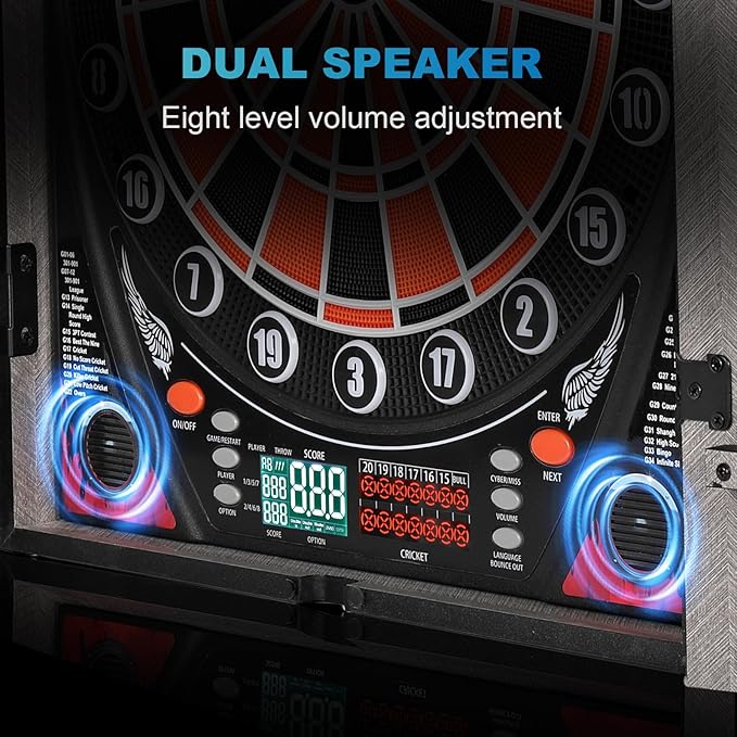 Lieutenant General Electronic Dartboard Cabinet,18 Puzzle Cabinet,Electronic Dartboard for Adult,34 Games 355 Variations with 12 Soft Tip Darts,Dartboard Cabinet for Game Rooms (Orange)