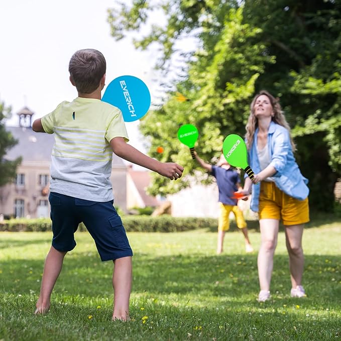 EVERICH TOY Paddle Ball Set, Badminton Set 4 Rackets, Great Gifts Easter Basket Stuffers for Kids Teens Adults and Family, Fun for Beach, Yard, and Lawn Play All Year Round