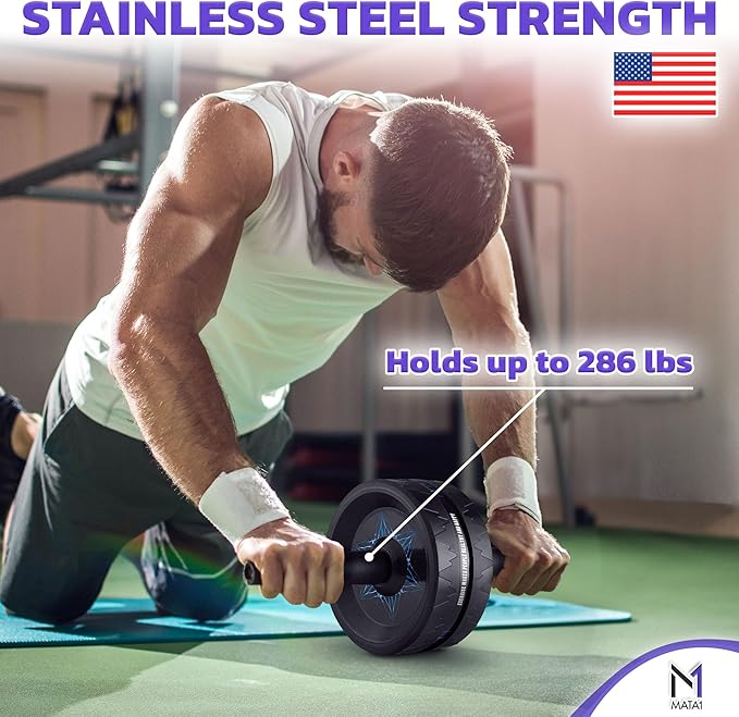 Ab Roller Wheel, Abs Workout Machine, Perfect for Core & Abdominal Strength Training, Exercise Wheels for Home Gym w/Knee Pad, Fitness Equipment for Sports