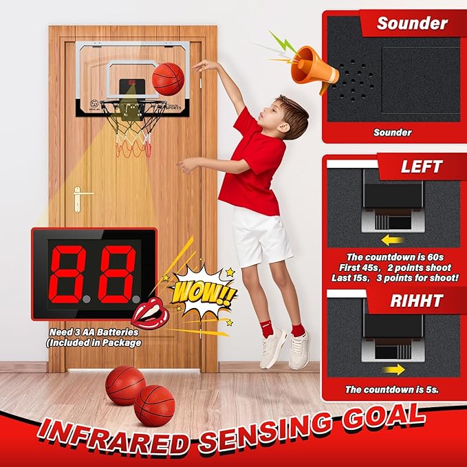 Pro Room Basketball Hoop Over The Door - Wall Mounted Basketball Hoop Set with Complete Accessories - Indoor Basketball Hoop for Kids & Adults