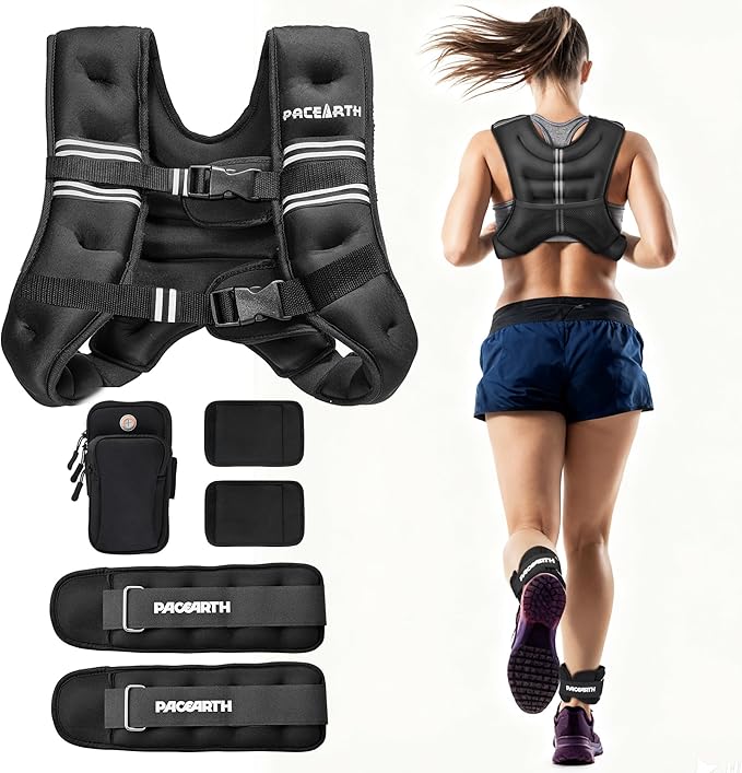 PACEARTH Weighted Vest,4lb/6lb/10lb/12lb/16lb/20lb/25lb/30lb Weight Vest with Reflective Stripe, Body Weight Vests Adjustable for Men, Women Workout, Strength Training, Running, Walking, Jogging