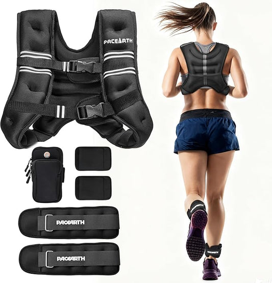 PACEARTH Weighted Vest,4lb/6lb/10lb/12lb/16lb/20lb/25lb/30lb Weight Vest with Reflective Stripe, Body Weight Vests Adjustable for Men, Women Workout, Strength Training, Running, Walking, Jogging