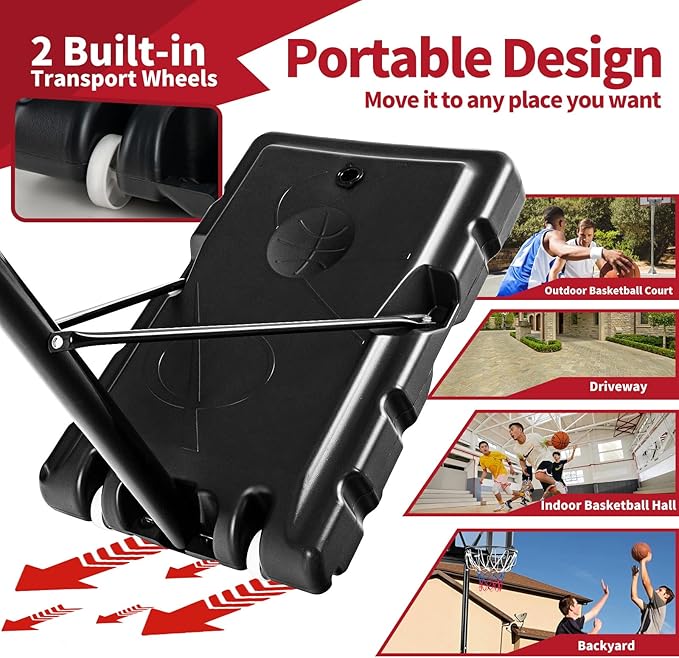 Giantex Portable Basketball Hoop Outdoor, 4.25-10ft Height Adjustable Basketball Goal System w/ 43.5" Shatterproof Backboard, Fillable Base, Indoor Basketball Hoop for Kids/Adults/Backyard/Driveway