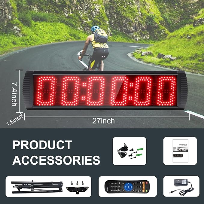 Portable 5'' High 6 Digits LED Race Clock with Tripod for Running Events, Countdown/up Digital Race Timer, 12/24-Hour Clock,LED Stopwatch by Remote Control