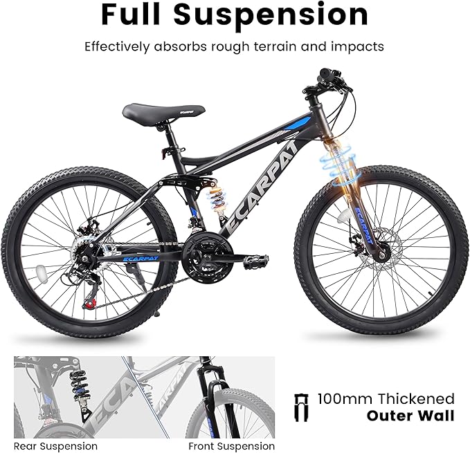 Trail-Ready 24 Inch Mountain Bike, 21-Speed Drivetrain with Gear Indicator Lever, Durable High Carbon Steel Frame, Ideal for Off-Road Exploration