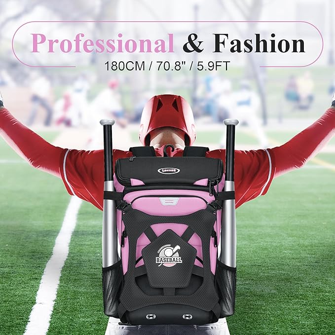 Baseball Backpack for Adult and Youth, Large Capacity Lightweight Softball Bag With Shoe Compartment and Fence Hook for TBall Bat & Equipment, Waterproof for Helmet, Gloves