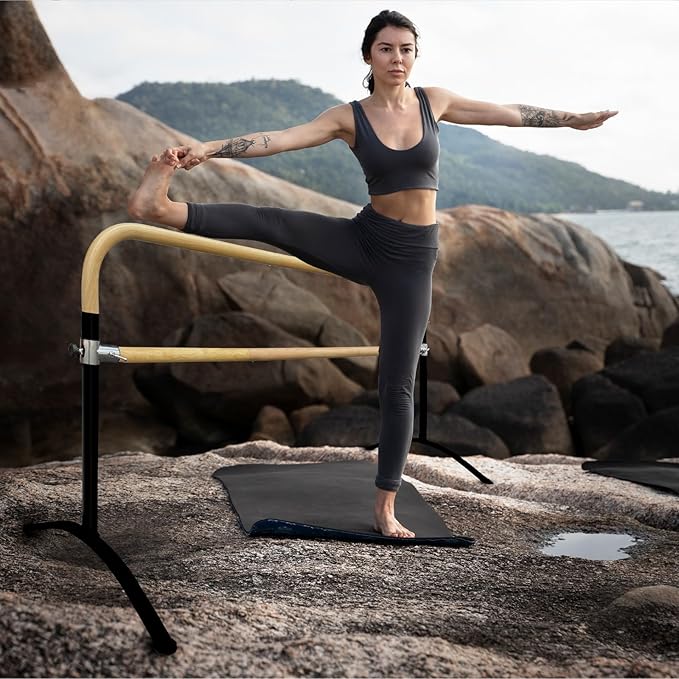 Ballet Barre Portable for Home or Studio, Height Adjustable Bar for Stretch, Pilates, Dance or Active Workouts, Single or Double Bar, Kids and Adults