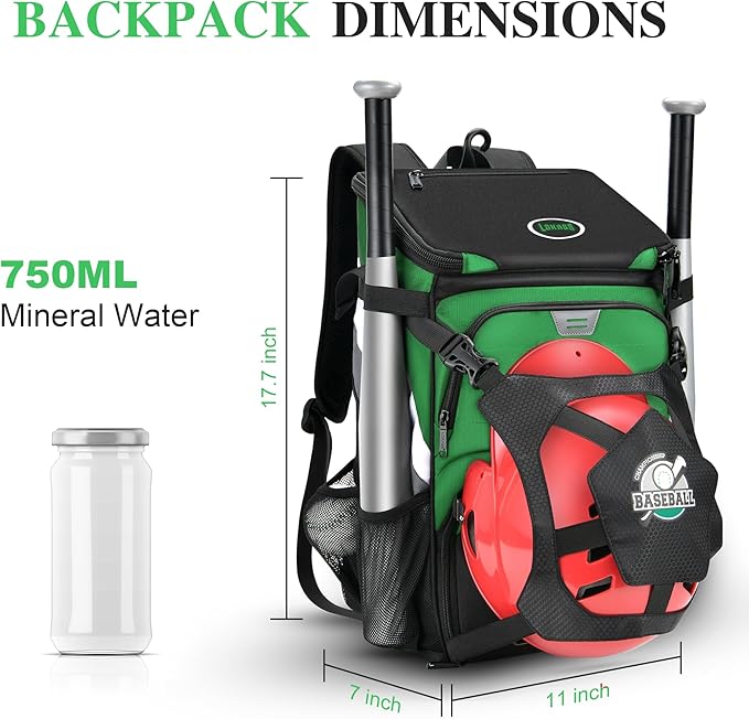 Baseball Backpack for Adult and Youth, Large Capacity Lightweight Softball Bag With Shoe Compartment and Fence Hook for TBall Bat & Equipment, Waterproof for Helmet, Gloves