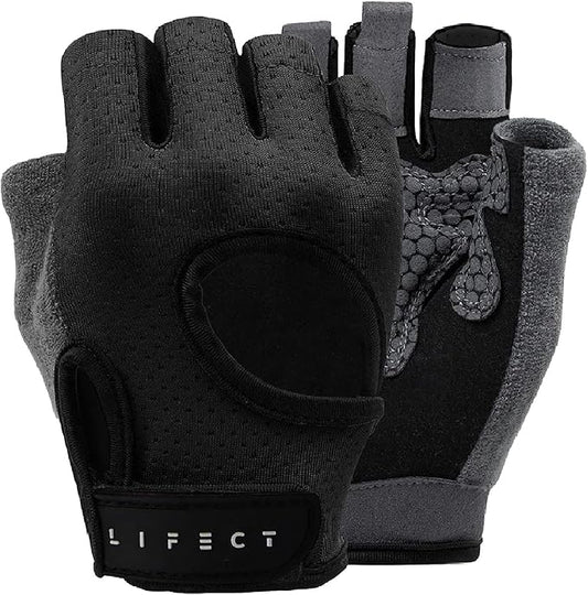 LIFECT Essential Breathable Workout Gloves, Weight Lifting Fingerless Gym Exercise Gloves with Curved Open Back, for Powerlifting, Women and Men