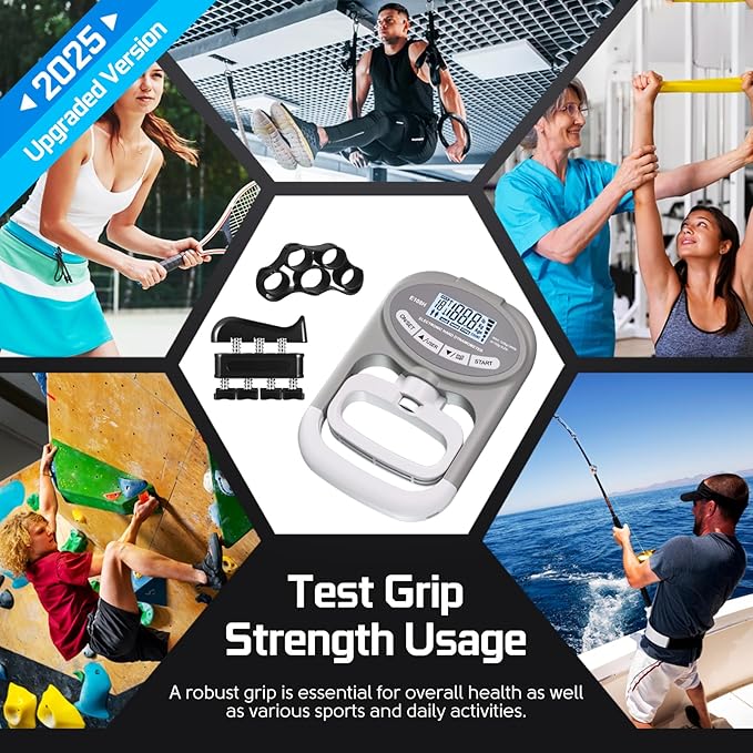 Grip Strength Tester Hand Dynamometer - Grip Strength Trainer Electronic Hand Gripper Strengthener Wrist Exerciser Meter Digital Training Gauge 265 Lbs / 120 Kgs for Sport School Home Use