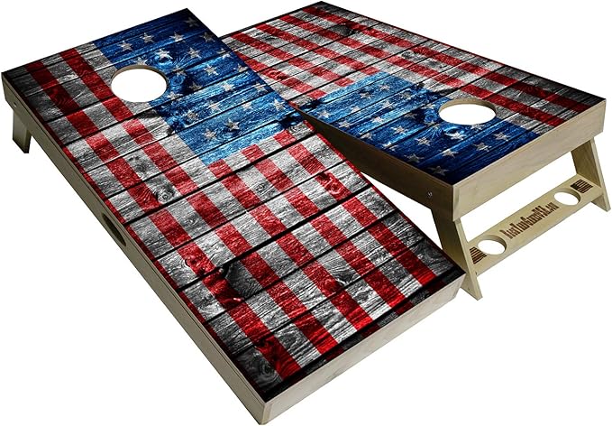 American Flag Series - Premium Cornhole Boards w Cupholders and a Handle - Includes 2 Regulation 4' x 2' Cornhole Boards w Premium Birch Plywood and 8 Cornhole Bags