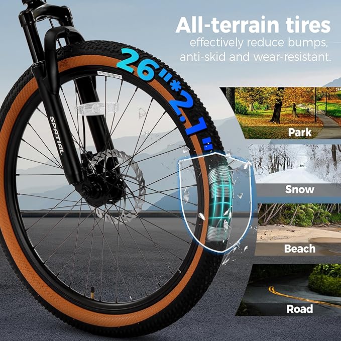 SPATIAL Mountain Bike, 24/26/27.5/29 inch Outdoor Cycling Bike,21/8 Speed Lightweight Aluminum Frame | Dual Disc Brakes,Adjustable Ergonomic Seat for Men Women Adult,MTB Bicycle