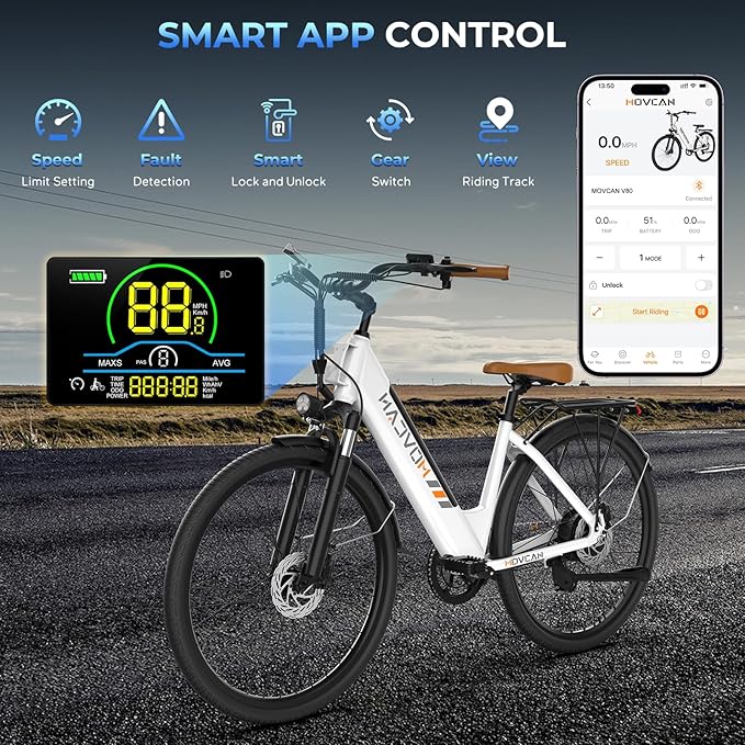 V80 Electric Bike, 1000W Motor 28MPH Ebike, 48V 13Ah Removeable Battery, 26'' City Cruiser Adult Electric Bicycles up to 70 Miles