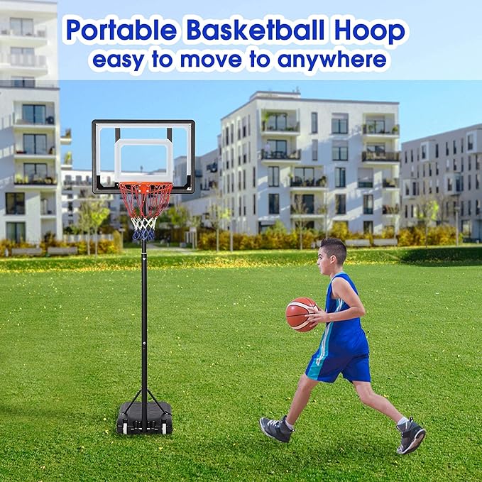 COLOR TREE Portable Basketball Hoop for Kids and Family - Indoor and Outdoor Basketball Goal System Height Adjustable 5ft to 6.8ft / 6.8ft to 8.5ft, 32in Backboard Basketball Stand with Wheels