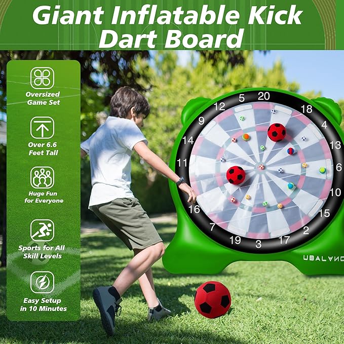 UBALANCE Giant Inflatable Dart Board for Adults, 6ft Outdoor Yard Games with 26 Sticky Balls, Soccer Tennis Golf Fun, Carnival Backyard Party & Lawn Sports