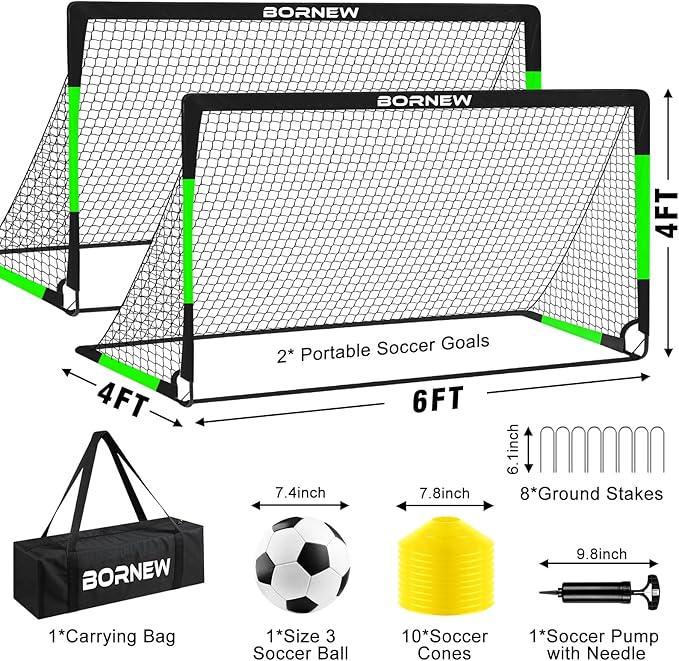 Kids Soccer Goal for Backyard Set - 2 Set of 7X5 / 6X4 ft Toddler Soccer Nets Training Equipment, Soccer Ball, Pop Up Portable Soccer Set for Kids and Youth Games and Training Goals Ages 3-16 Gift