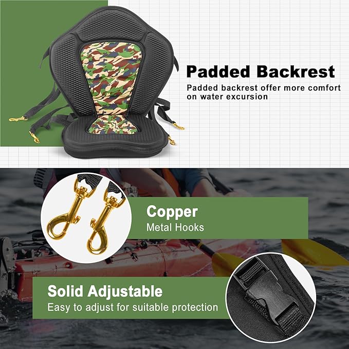 Kayak Seat, Universal Deluxe Thicken Seat Cushions for Kayak, Canoe Seats with Detachable Storage Bag for Kayaking Canoeing Rafting Fishing (2 Pack Camo Thick)