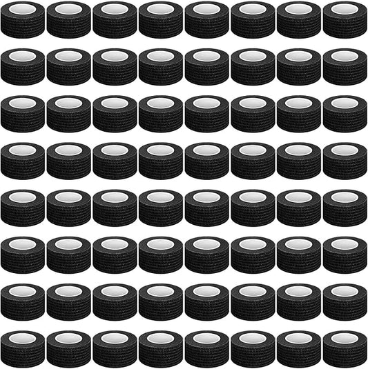 Treela 64 Pack 1" x 5 Yards Self Adhesive Cohesive Bandage Wraps, Elastic Breathable Athletic Tape, Flexible Self Adherent Bandage Rolls for Wrist, Ankle, Fingers, Sports & Pets (Black)