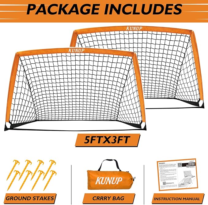 2 of 5×3 6x4 9x5 FT Portable Kids Soccer Goals Set, Foldable Soccer Practice Nets for Backyard with Carrying Bag for Toddler Youth Pop Up Soccer Training Equipment Indoor Outdoor Sports Game Gift
