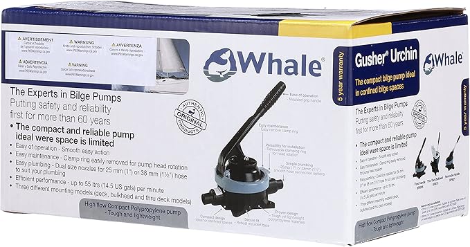 Whale Gusher Urchin Manual Bilge Pump - up to 14.5 GPM Flow Rate - for Boats up to 40 Feet