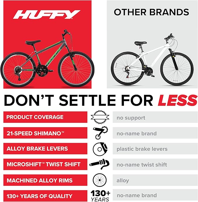 Huffy Stone Mountain Hardtail Mountain Bike for Boys/Girls/Men/Women, 20"/24"/26" Sizes, 6 or 21 Speed Shimano Twist Shifting, Front or Dual Suspension, Comfort Saddle, Sleek Colors