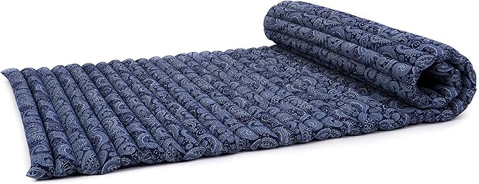 Leewadee - Foldable Floor Mattress - Japanese Roll Up Futon -Trifold Tatami Mat- Guest Floor Bed - Camping Mattress - Thai Massage Mat, Kapok Filled, 75 x 28 inches, Blue White
