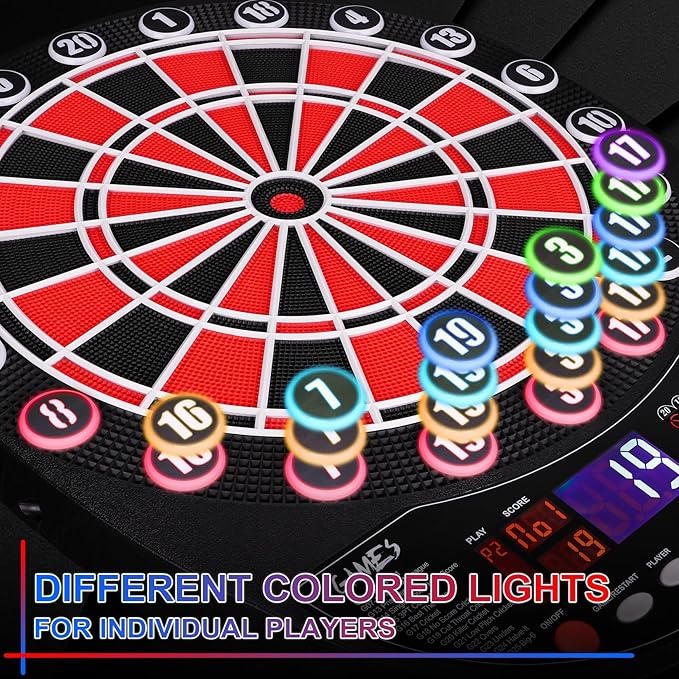 WIN.MAX Electronic Dart Board Soft Tip Dartboard Set LED Displays 3 Languages with 12 Darts 100 Tips Power Adapter