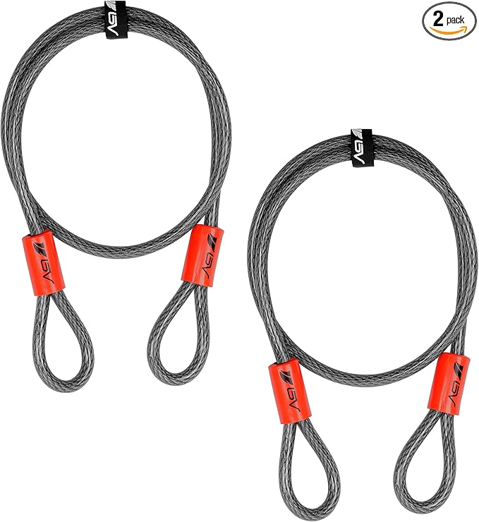 BV Heavy-Duty 4FT Security Cable Lock with Loops - 10mm (3/8 Inch) Cut-Resistant Braided Steel Cable-Versatile & Weatherproof - Security Chain for Padlock, Chain Lock, Wire Lock (Pair)