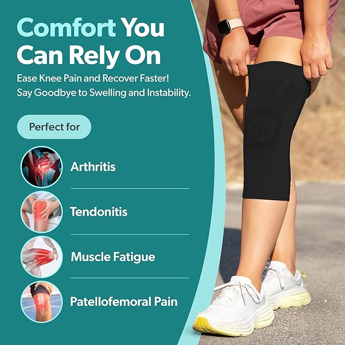 BraceAbility Knee Compression Sleeve - Knit Knee Pain Brace for Men and Women, Arthritis Relief, Meniscus Tear, Running, Workout, Sports, Swelling, Athletic Support for Joint Stability (M/L Black)