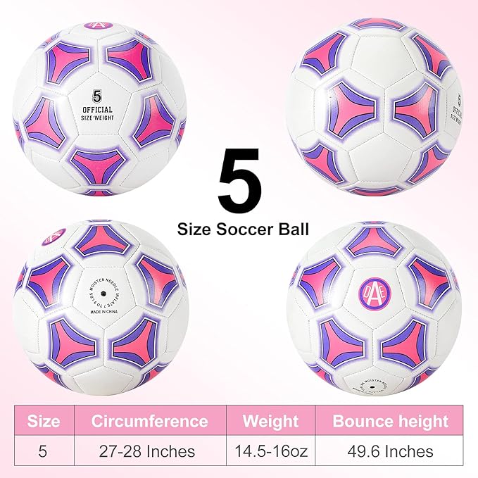 STEEFAN Pink Soccer Ball Full Size 3/4/5 for Kids Outdoor Play,Color Change Soccer Stuff with Official Size Ball Needles and Air Pump,Gift for Kid Teen Girl Junior,Indoor Outdoor Game Soccer Ball