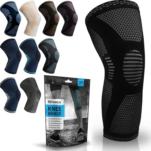 POWERLIX Knee Compression Sleeve - Best Knee Brace for Men & Women – Knee Support for Running, Basketball, Weightlifting, Gym, Workout, Sports, (Black, Large)