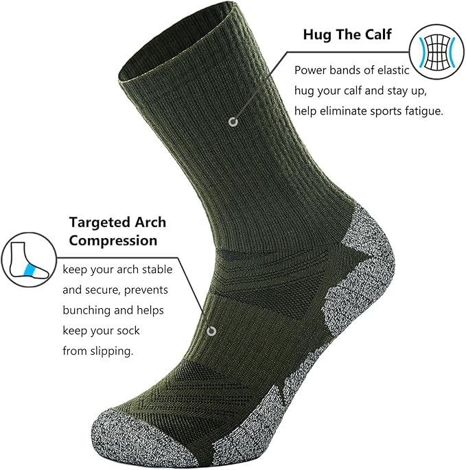 CWVLC Crew Hiking Socks, Cushion, Moisture Wicking, Arch Compression Boot Socks