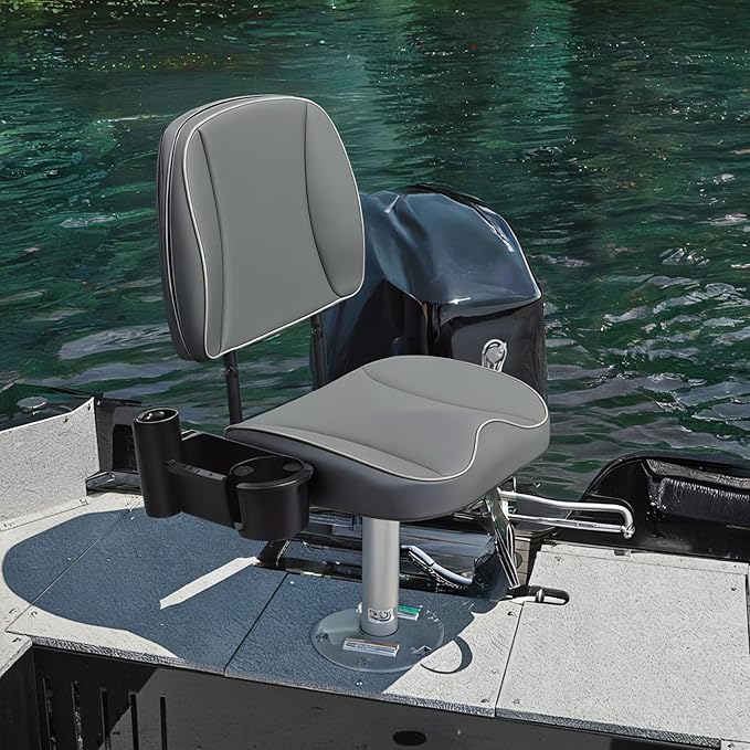 Folding Boat Seat Low Back Fishing Boat Seats with Caddy Organizer, Charcoal/Charcoal/Light Gray
