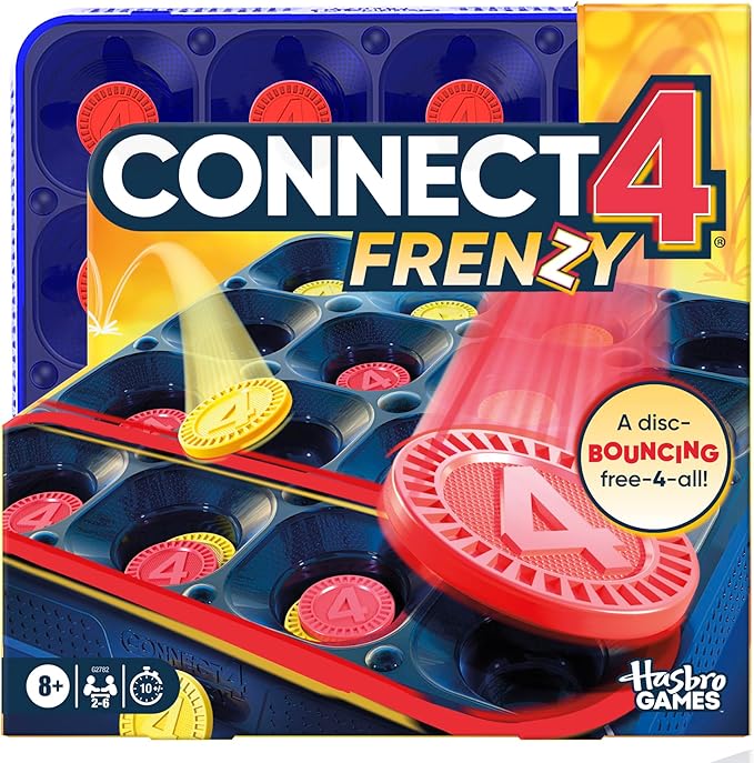 Connect 4 Frenzy Game | Bounce Discs 4 The Win | Family Party Games for Kids, Teens, and Adults | Ages 8+ | 2 to 6 Players | 10 Mins. | Portable Games