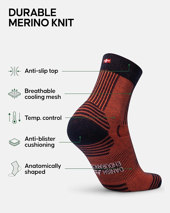 DANISH ENDURANCE Light Hiking Socks, Merino Wool Socks, Anti Blister, Sweat Wicking, Breathable, Men & Women, 3 or 5-Pack