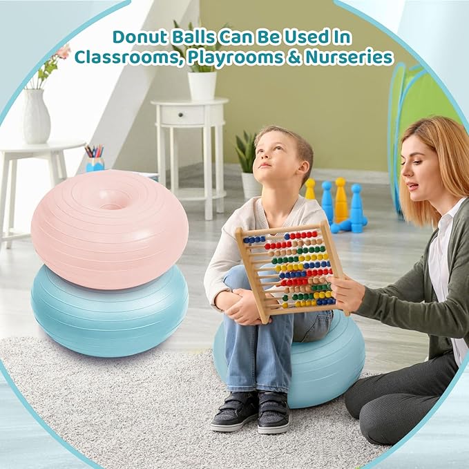 Lewtemi Flexible Seating for Classroom 20 Inch Inflatable Yoga Ball Chair Large Donut Exercise Ball Chair Cushion Seat with Inflator for Kid Student Sensory Balance Home Office